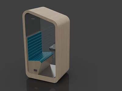 Modern Public Soundproof Booth With Wooden Design Transparent Glass And Blue Seating 3d model