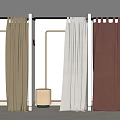 Clothing Store Window Display Featuring Different Colored Curtains And Decor