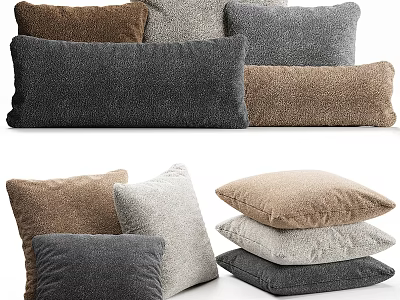 Soft Plush Pillows Brown Gray Beige Stacked And Arranged For Home Decor 3d model