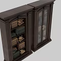 Two Dark Wooden Carved Cabinets With Glass Doors And Shelves Filled With Books