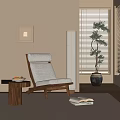 Leisure Chair Interior Design With Wooden Frame Light Cushion Side Table Floor Lamp Green Plant