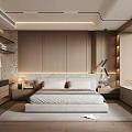 Modern Minimalist Bedroom Interior With Wooden Wall Bed Bedside Tables And Lamp