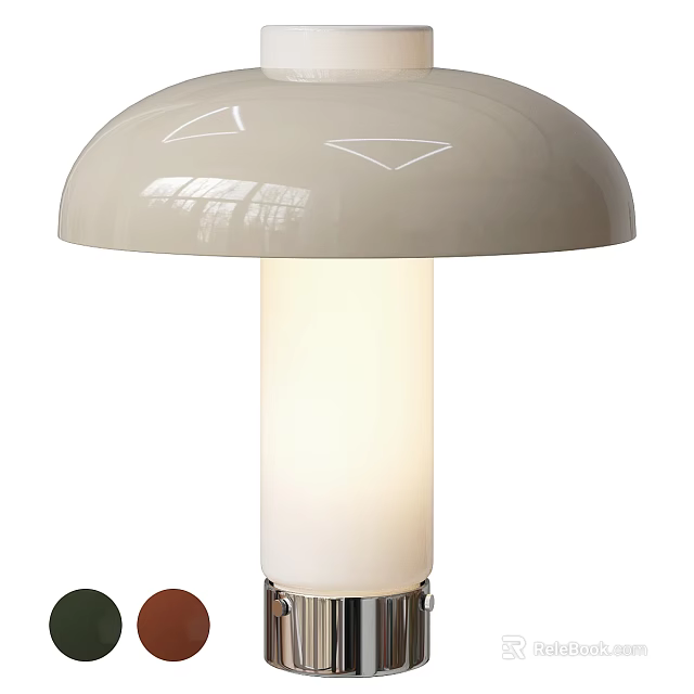 Dome Shaped White Table Lamp With Cylindrical Body Chrome Base And Green Brown Color Options 3d model 