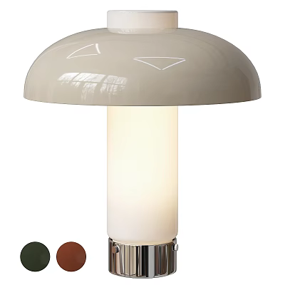 Dome Shaped White Table Lamp With Cylindrical Body Chrome Base And Green Brown Color Options 3d model