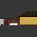 Outdoor Patio With Glass Roof Yellow House Black Roof White Sofas And Lawn