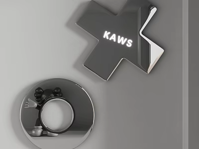 Contemporary X Shaped Mirror With KAWS Lettering And Round Decorative Mirror Piece 3d model