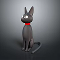 Stylish Black Cat Figurine With Red Collar Sitting Pose 3D Art Render