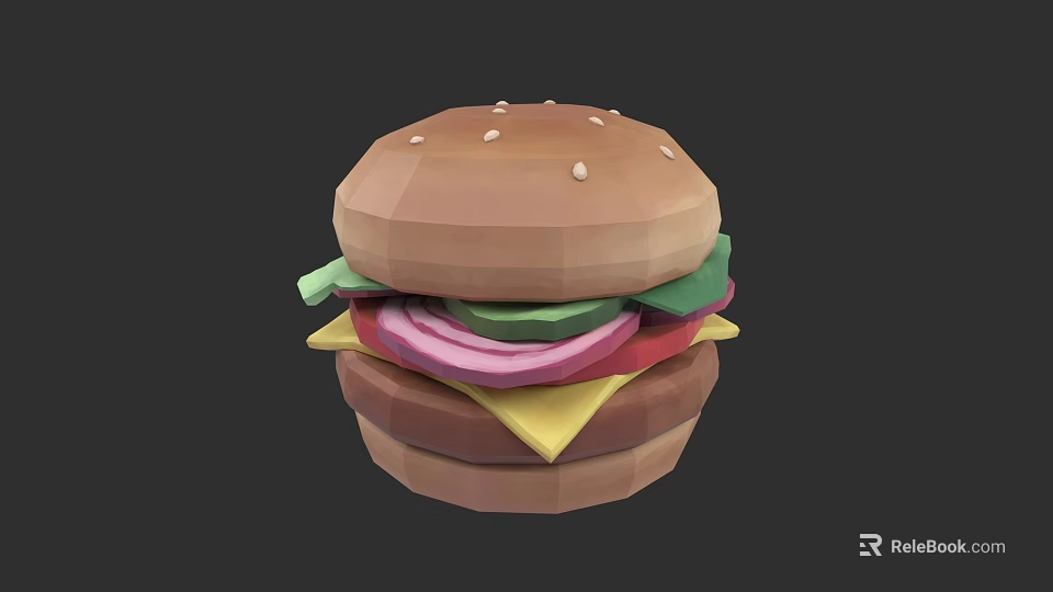Tasty Homemade Burger With Fresh Lettuce Red Onion Tomato Cheese And Beef Patty 3d model 