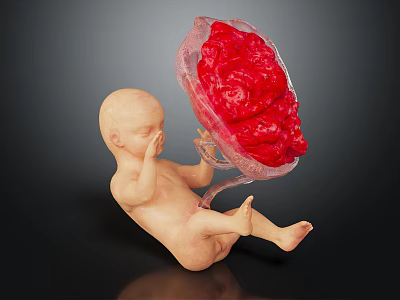 Detailed Fetal Model With Transparent Container And Red Organ Structure 3d model