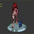 Anime Style Female Game Character With Cat Ears And Black Cat Companion