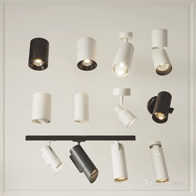Modern Downlights and Spotlights with Black White Various Styles for Home Lighting 3d model 