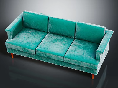 Elegant Turquoise Velvet Three Seater Sofa With Wooden Legs Modern Design 3d model
