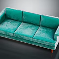 Elegant Turquoise Velvet Three Seater Sofa With Wooden Legs Modern Design