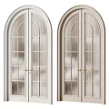 Dark Brown Arched Hinged Doors with Vertical Ribbed Glass Panels and Handles
