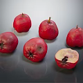 Red Fresh Crab Apples Displayed With One Halved On Shiny Surface 3d model