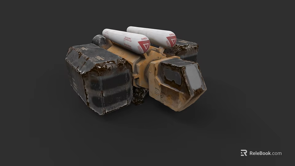 Sci Fi Mechanical Vehicle Featuring White Cylinders Red Logos And Rustic Texture 3d model
