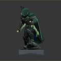 Green Hooded Fantasy Character With Raven And Dual Blades On Base