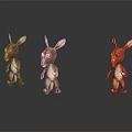 Three Different Colored Standing Cartoon Kangaroo Characters With Dark Background Reflections