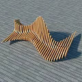 Unique Modern Wooden Public Chair With Wavy Striped Slats On Outdoor Floor