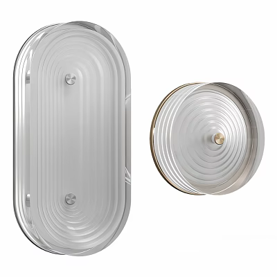 Modern Silver Oval and Round Wall Sconces with Ribbed Glass and Golden Accents 3d model