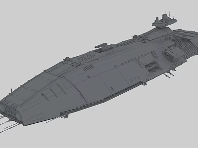 Detailed Large Sci Fi Warship Model With Gray Exterior And Complex Structure 3d model