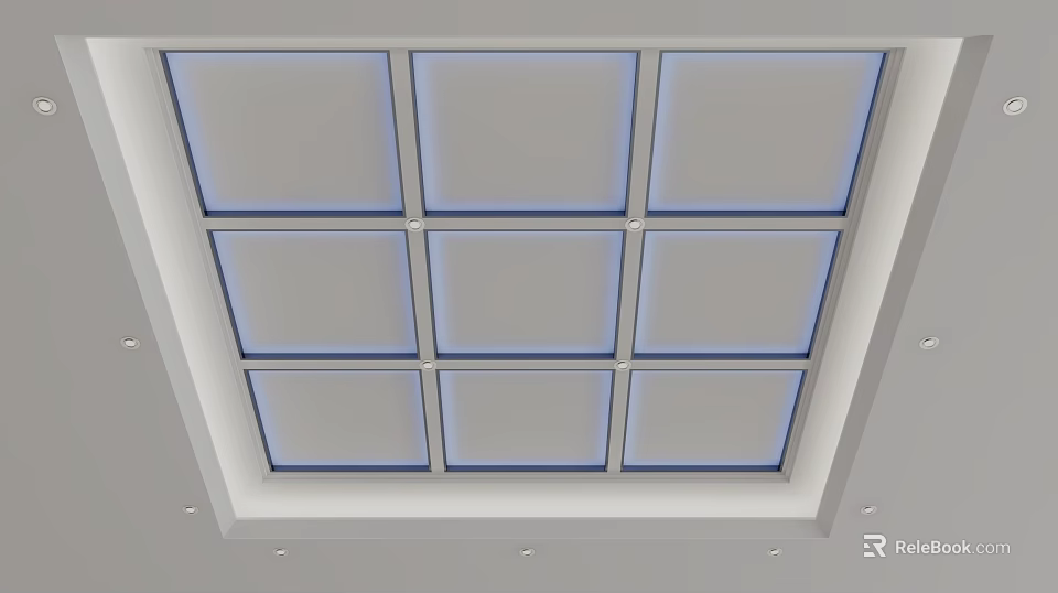 Modern Ceiling Design With Grid Pattern Square Panels And Recessed Lighting 3d model