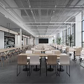 Modern Cafeteria Interior Design With Tables Chairs And Large Windows 3d model