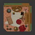 Cozy Wooden Library Nook Interior With Bookshelves Deer Head Red Armchair And Fireplace
