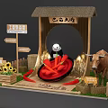 Brazilian River Pavilion With Panda Red Chilies Cow Sunflowers And Hotpot Signs In Wooden Fence