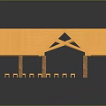 Traditional Pavilion With Yellow Roof Red Brick Pillars And Wooden Benches