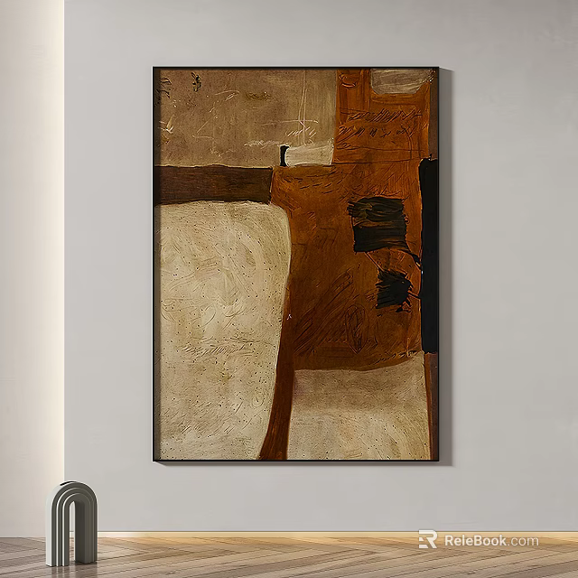 Abstract Painting With Textured Brown Beige And Black Geometric Shapes For Wall Decor 3d model 