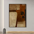 Abstract Painting With Textured Brown Beige And Black Geometric Shapes For Wall Decor