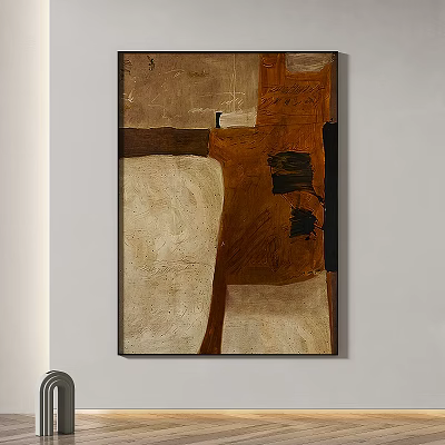 Abstract Painting With Textured Brown Beige And Black Geometric Shapes For Wall Decor 3d model