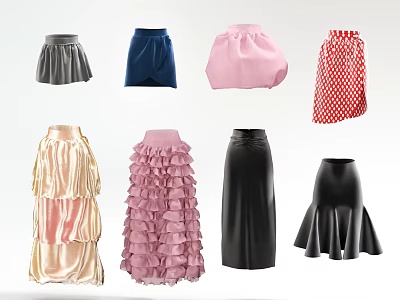 Various Styles Of Women's Skirts Including Ruffled Layered Pleated And Checkered Designs 3d model