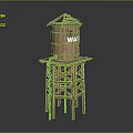 Wooden Water Tower Storage Equipment With Elevated Wooden Frame And Support Legs 3d model