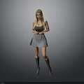 3D Female Character Wearing Brown Top Plaid Skirt And Black Boots