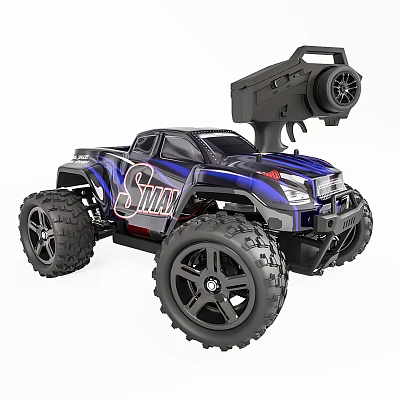 Electric Toy Blue Remote Control Off-Road Truck With Large Tires And Controller 3d model