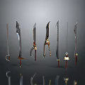 Multiple Decorative Swords With Various Designs Sharp Blades And Reflections On Dark Background 3d model