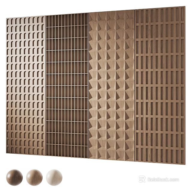 Stylish Modern Wooden Wall Panels With Grid Diamond And Vertical Stripe Patterns 3d model 
