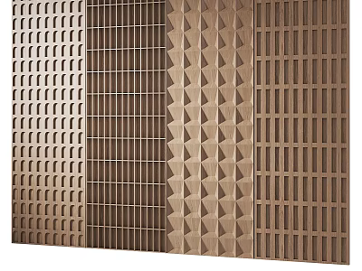Stylish Modern Wooden Wall Panels With Grid Diamond And Vertical Stripe Patterns 3d model