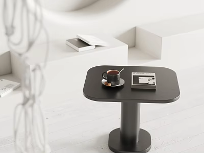 Minimalist Black Side Table With Coffee Cup And Book In Modern White Interior 3d model
