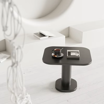 Minimalist Black Side Table With Coffee Cup And Book In Modern White Interior 3d model