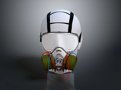 Tactical Modern Weapon Helmet With White Black Design And Green Filters 3d model