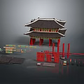 Traditional Palace Style Architecture With Multi tiered Roof Black Tiles Red Columns And Components