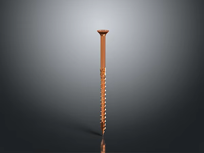 Copper Colored Threaded Screw With Pointed Tip And Reflective Surface On Grey Background 3d model