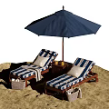 Cozy Garden Lounge Decor With Blue White Striped Chairs Navy Umbrella Wooden Table On Sand
