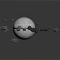 Yellow And White Spacecraft Exploring Planetary Surface With Gray Clouds In Space