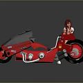 Red Streamlined Motorcycle With Red Haired Girl Sitting On Reflective Surface 3d model
