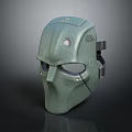 Futuristic Green Tech Protective Mask With Structured Design Front Vents And Light 3d model