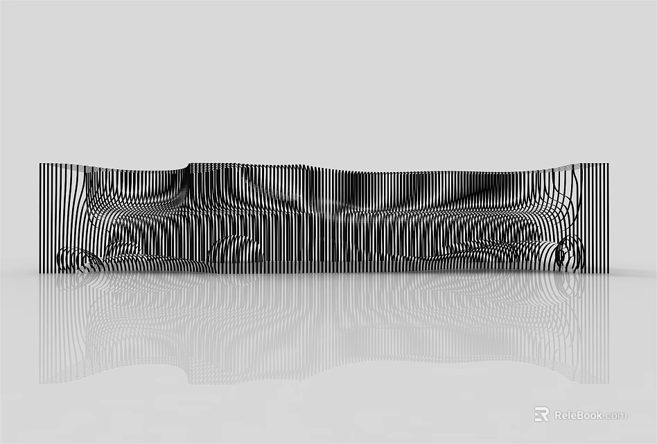 Modern Leisure Chair With Stylish Wave Striped Design And Sleek Reflective Surface 3d model 